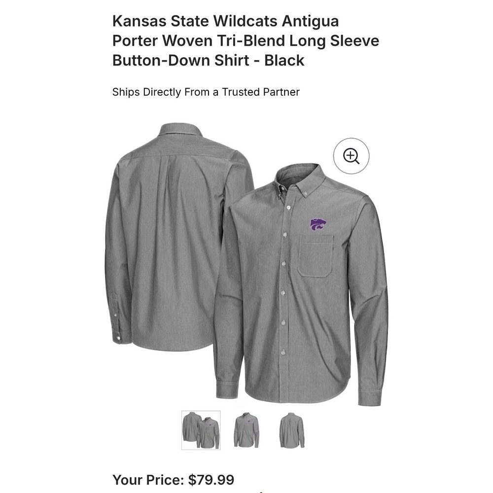Kansas State Wildcats Antigua Button Up Shirt Men's XL Purple Long Sleeve - Picture 11 of 14